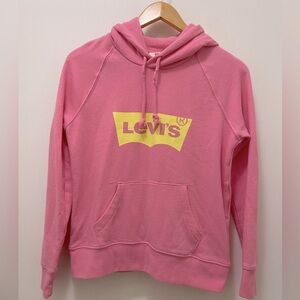 Levis Hoodie Pink Yellow Logo Pullover - Size XS